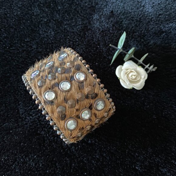 ANIMAL PRINT Leather Crystal Strap Bracelet Adjustable 9" - Picture 4 of 6